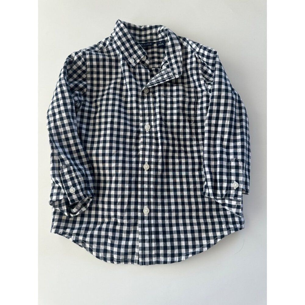 Janie and Jack Boys 2T Blue & White Gingham Long Sleeve Button Down Top